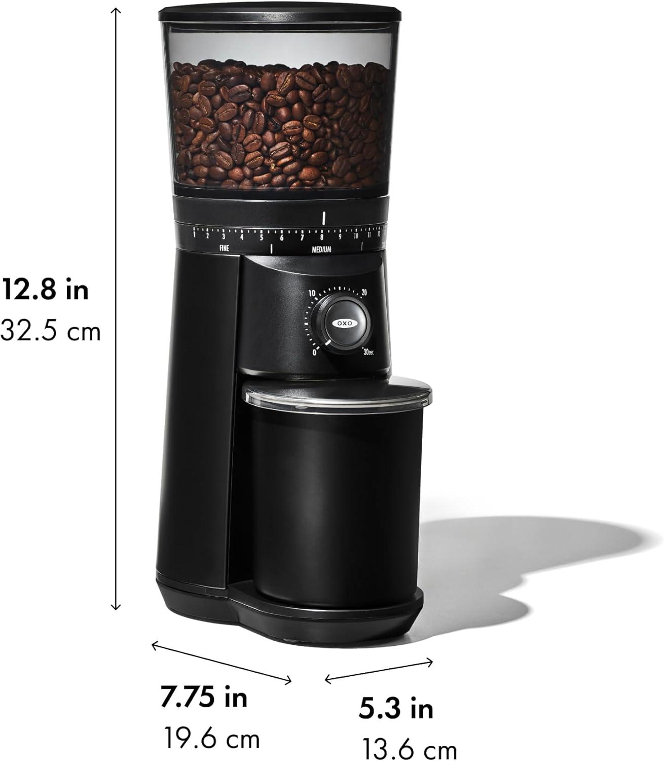 imageOXO Brew Conical Burr Coffee Grinder Silver Stainless Steel Burrs OneTouch Automatic Smart GrindMatte Black Burr Coffee Grinder