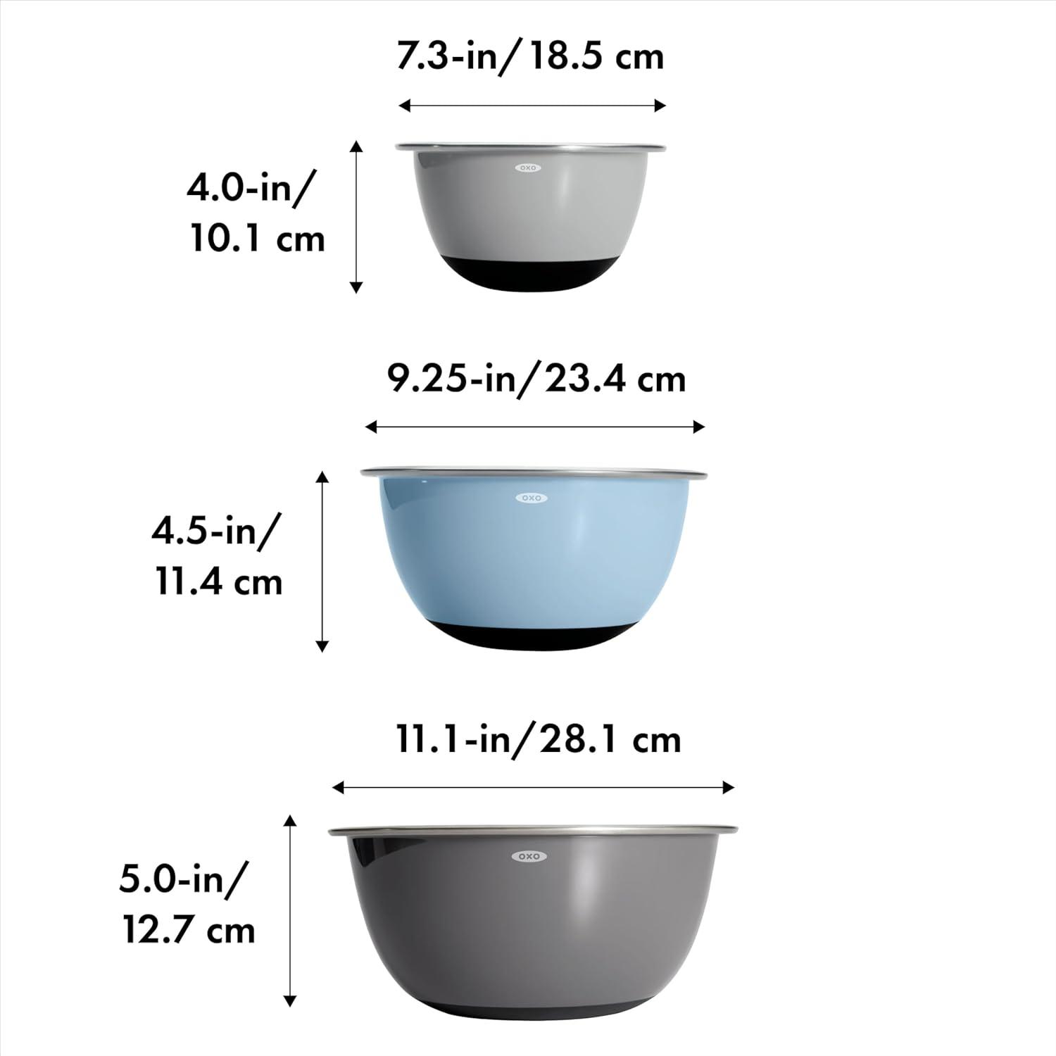 imageOXO Good Grips 3Piece Stainless Steel Mixing Bowl Set BlueGrayBlueGray