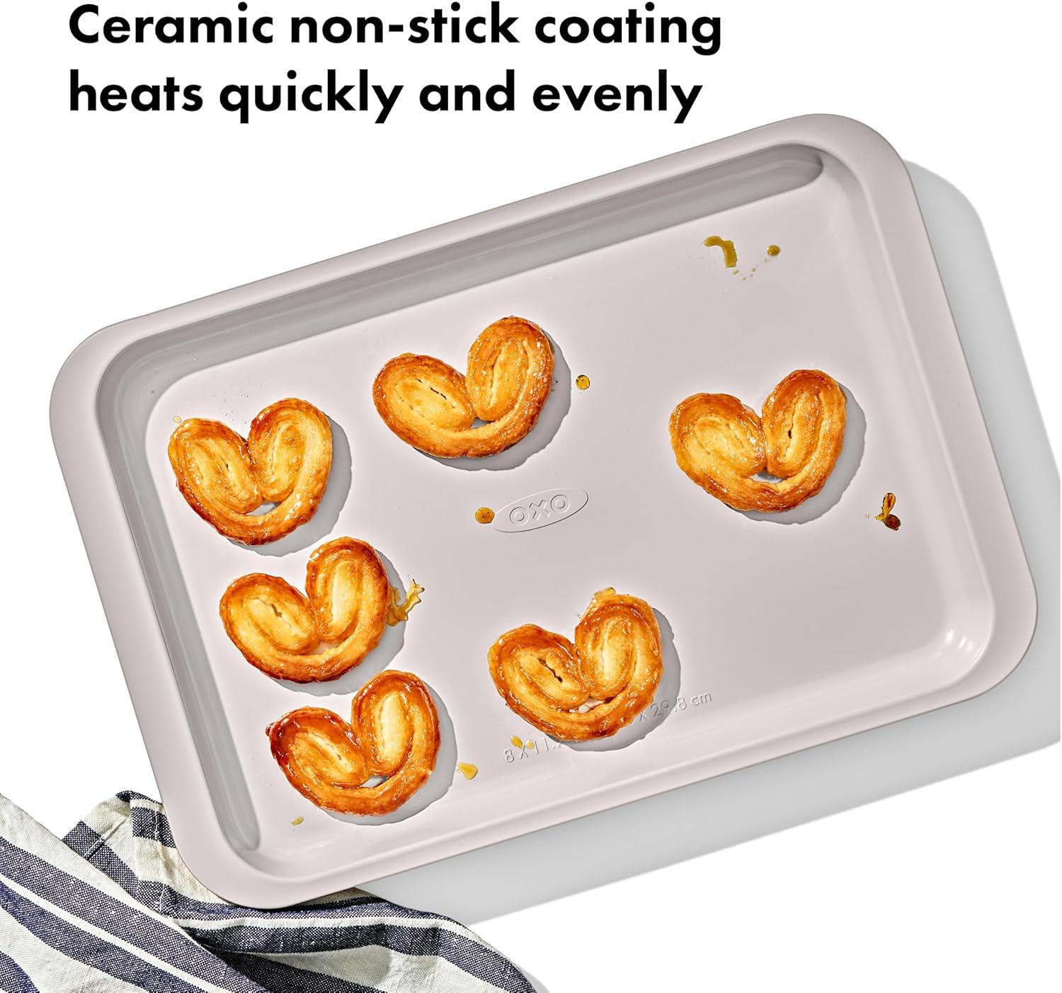 imageOXO Good Grips NonStick Pro Ceramic Coated Metal Bakeware Half Sheet Pan Storm BlueBiscuit