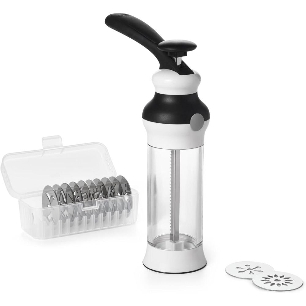 imageOXO Good Grips 14Piece Cookie Press Set Cookie Press with 12 Stainless Steel Disks and Storage Case Holiday Baking and Everyday Treats Essential Baking Supplies