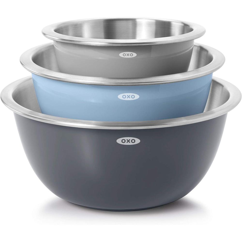 imageOXO Good Grips 3Piece Stainless Steel Mixing Bowl Set BlueGrayBlueGray