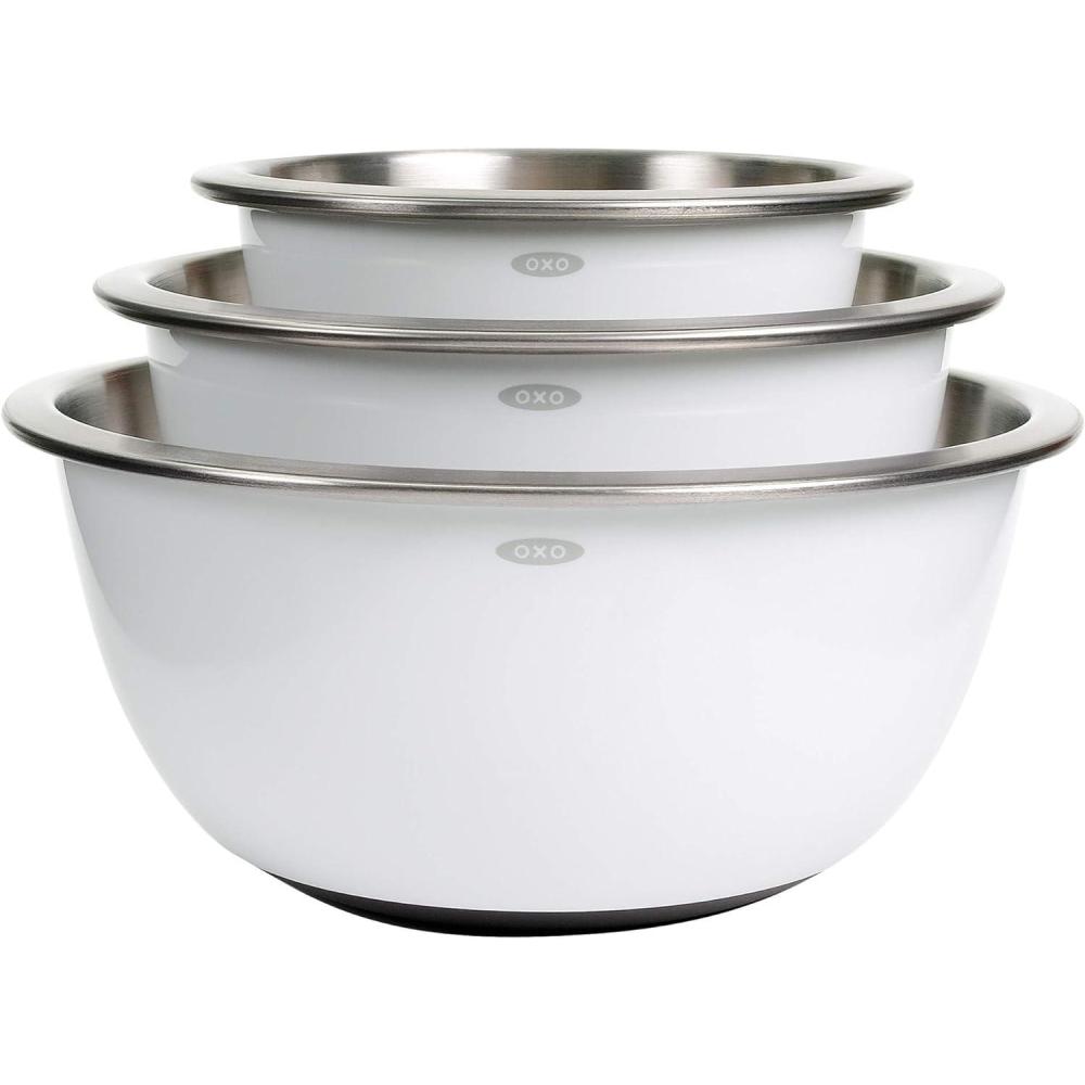 imageOXO Good Grips 3Piece Stainless Steel Mixing Bowl Set  BlueGrayWhite