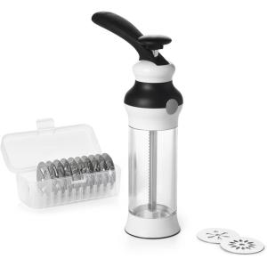 OXO Good Grips 14-Piece Cookie Press Set, Cookie Press with 12 Stainless Steel Disks and Storage Case, Holiday Baking and Everyday Treats, Essential Baking Supplies