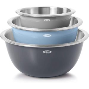 OXO Good Grips 3-Piece Stainless Steel Mixing Bowl Set – Blue/Gray(Blue/Gray)