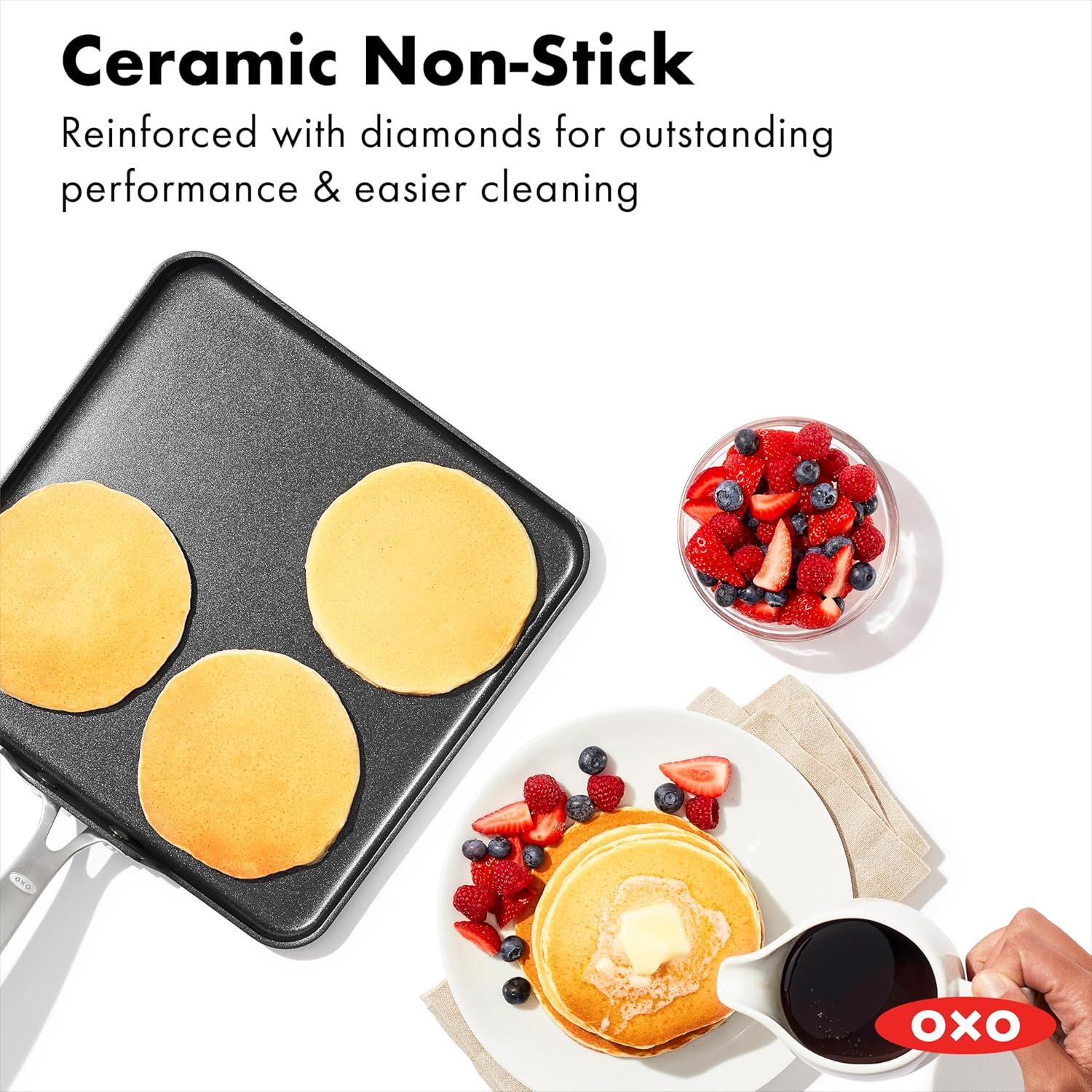 imageOXO Enhanced 11quot Griddle Pan PFASFree Ceramic Nonstick Durable Hard Anodized Cookware Scratch Resistant Stainless Steel Handle Good Grips Dishwasher Safe Oven safe Black