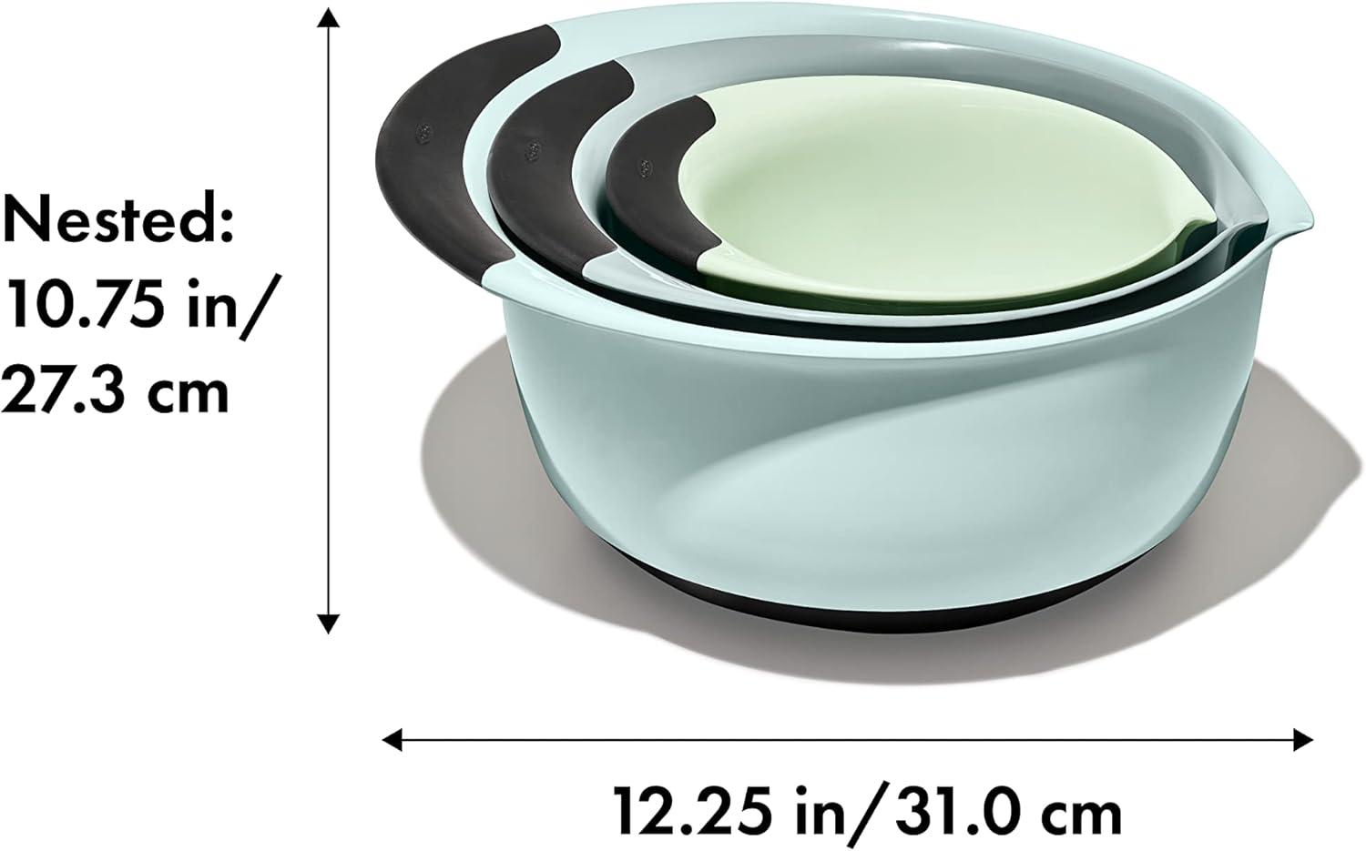 imageOXO Good Grips 3 Piece Plastic Mixing Bowl Set 2500 mlWhiteBlackCadet BlueTower GrayJade