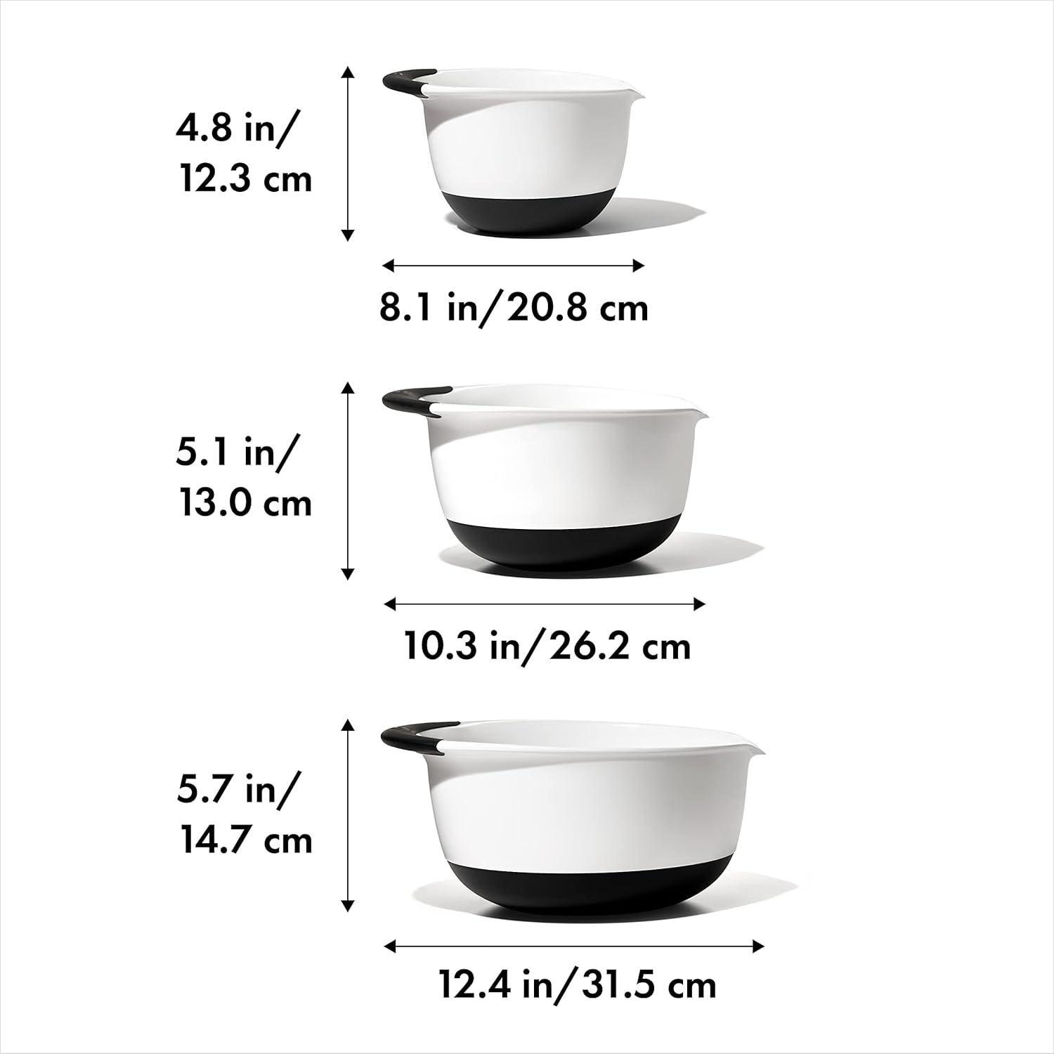 imageOXO Good Grips 3 Piece Plastic Mixing Bowl Set 2500 mlWhiteBlackWhiteBlack