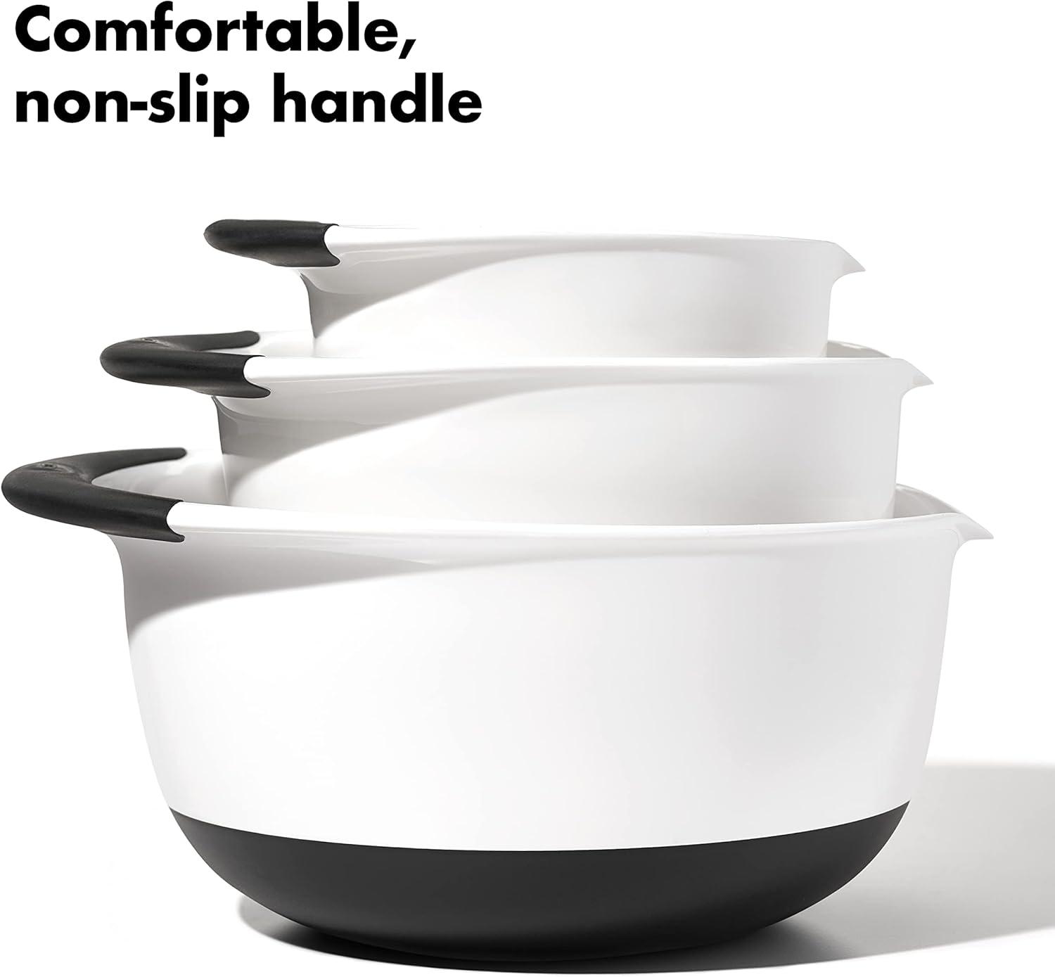 imageOXO Good Grips 3 Piece Plastic Mixing Bowl Set 2500 mlWhiteBlackWhiteBlack