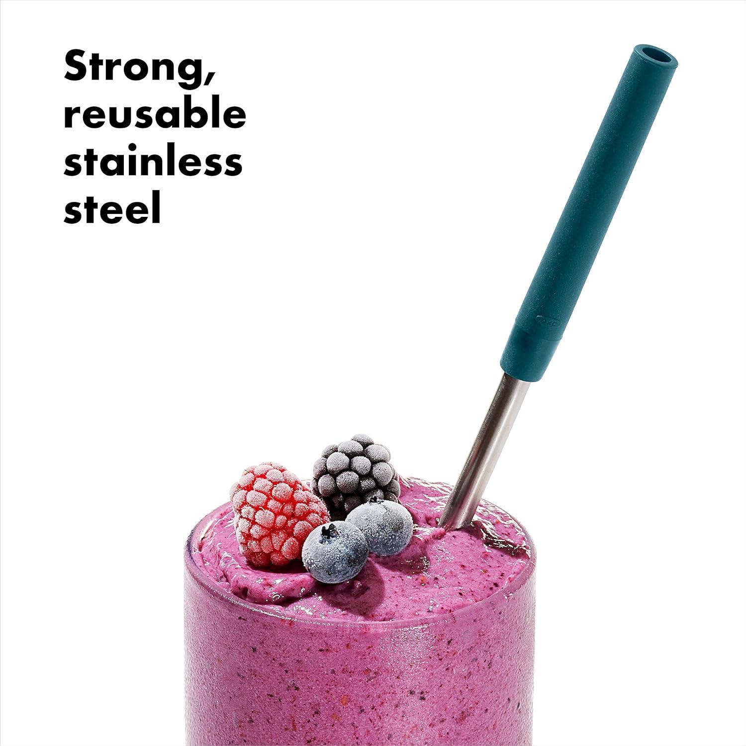 imageOXO Good Grips 4Piece Reusable Extendable Straw Set BlueGreen 105 inches