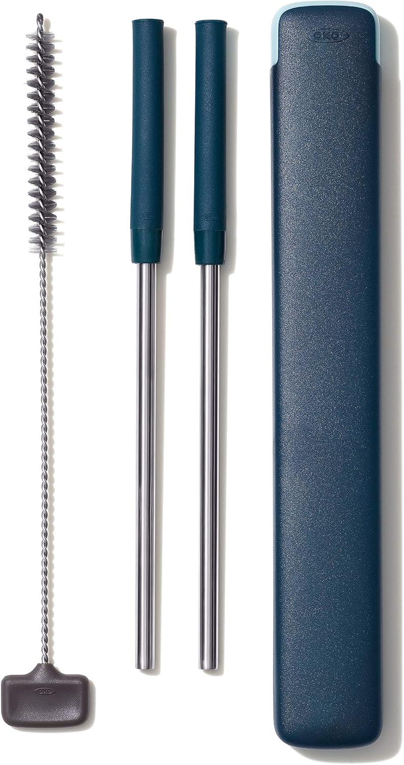 imageOXO Good Grips 4Piece Reusable Extendable Straw Set BlueGreen 105 inches