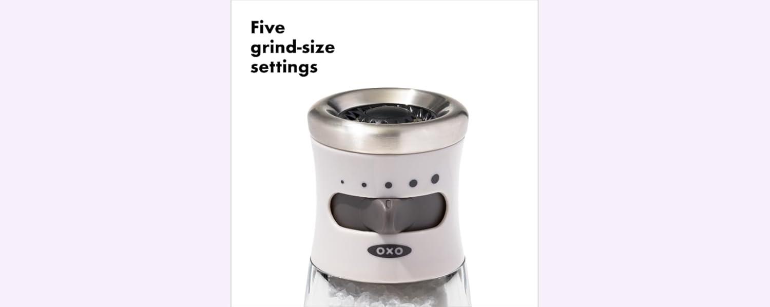 imageOXO Good Grips Contoured MessFree Pepper Grinder Adjustable Ceramic Grinder with Five Settings Black Pepper Mill for Home and Kitchen Spice Tool and Kitchen GadgetGray