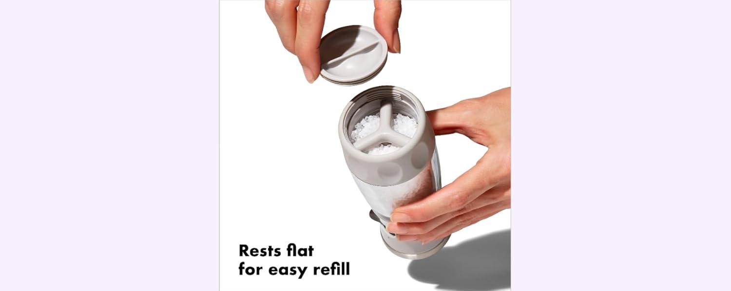 imageOXO Good Grips Contoured MessFree Pepper Grinder Adjustable Ceramic Grinder with Five Settings Black Pepper Mill for Home and Kitchen Spice Tool and Kitchen GadgetGray