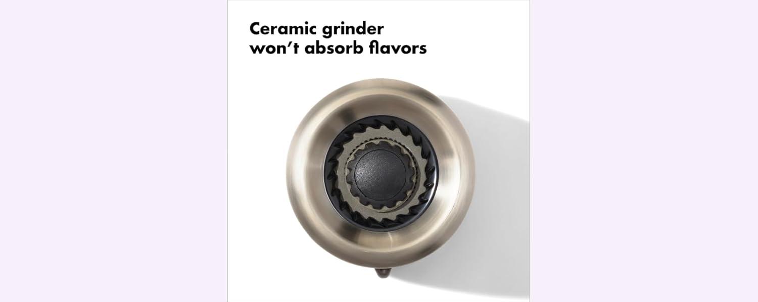 imageOXO Good Grips Contoured MessFree Pepper Grinder Adjustable Ceramic Grinder with Five Settings Black Pepper Mill for Home and Kitchen Spice Tool and Kitchen GadgetGray