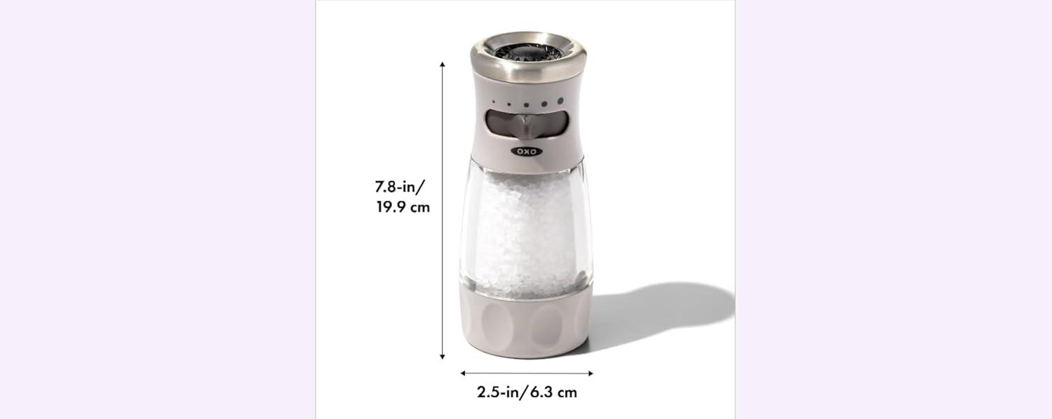 imageOXO Good Grips Contoured MessFree Pepper Grinder Adjustable Ceramic Grinder with Five Settings Black Pepper Mill for Home and Kitchen Spice Tool and Kitchen GadgetGray