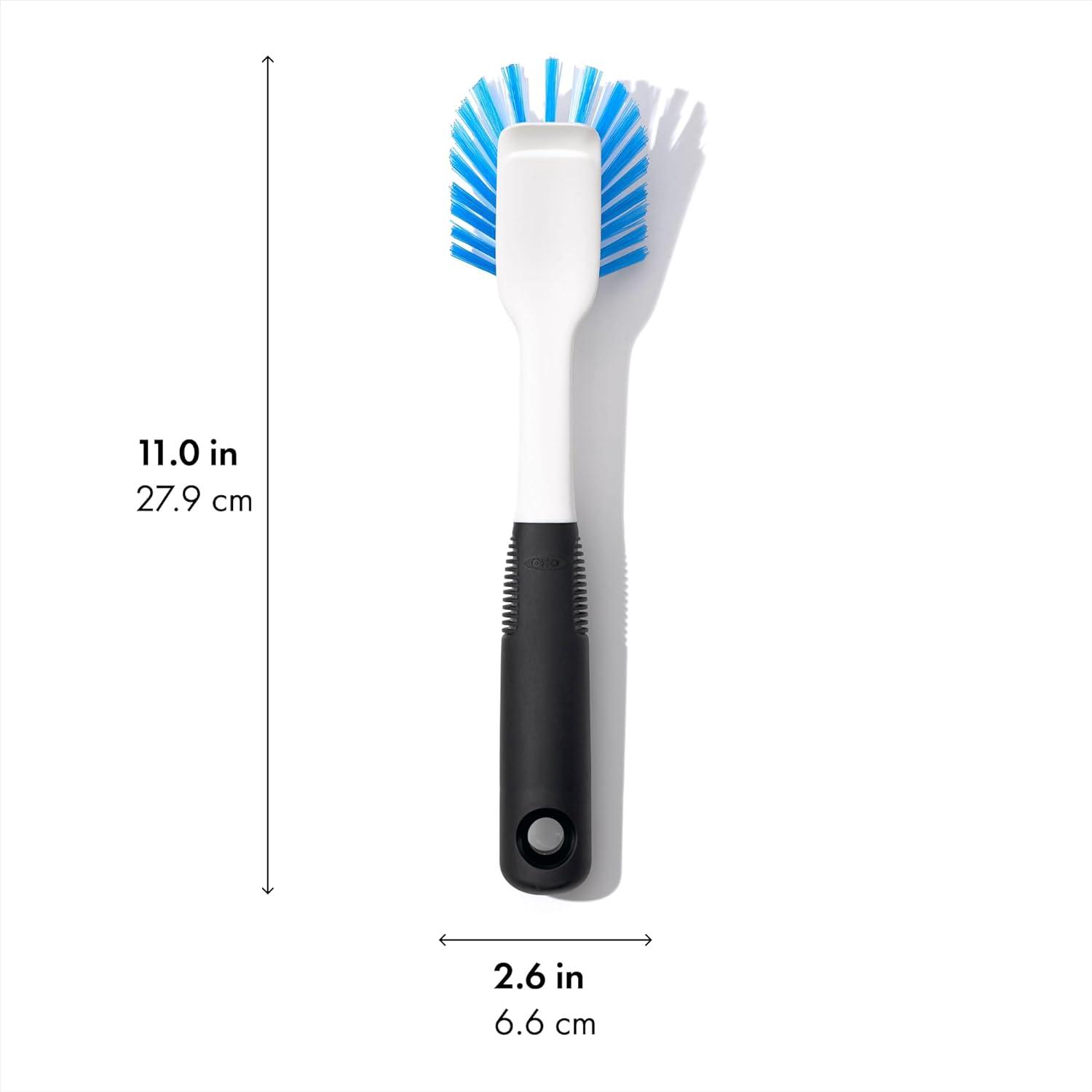 imageOXO Good Grips Dish Brush Nylon Bristles with Builtin Scraper Safe for NonStick Cookware NonSlip Handle Dishwasher Safe1 Pack