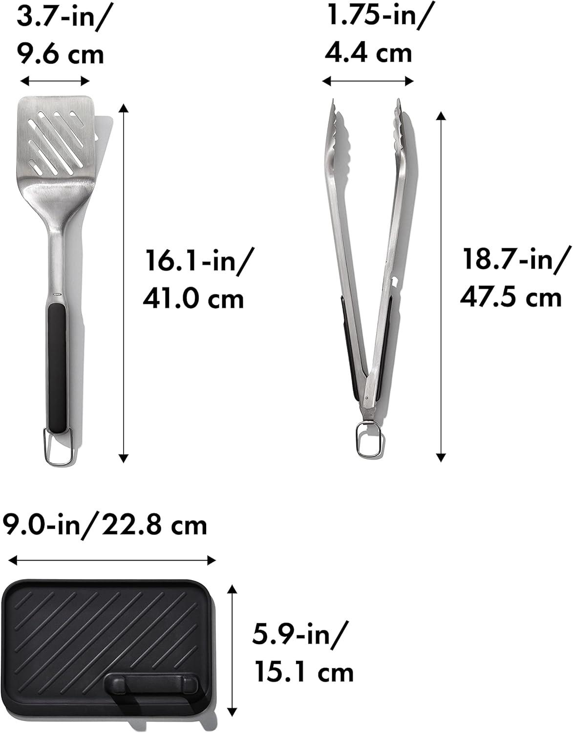 imageOXO Good Grips Grilling Tools 3pc SetTongs Turner Rest Black