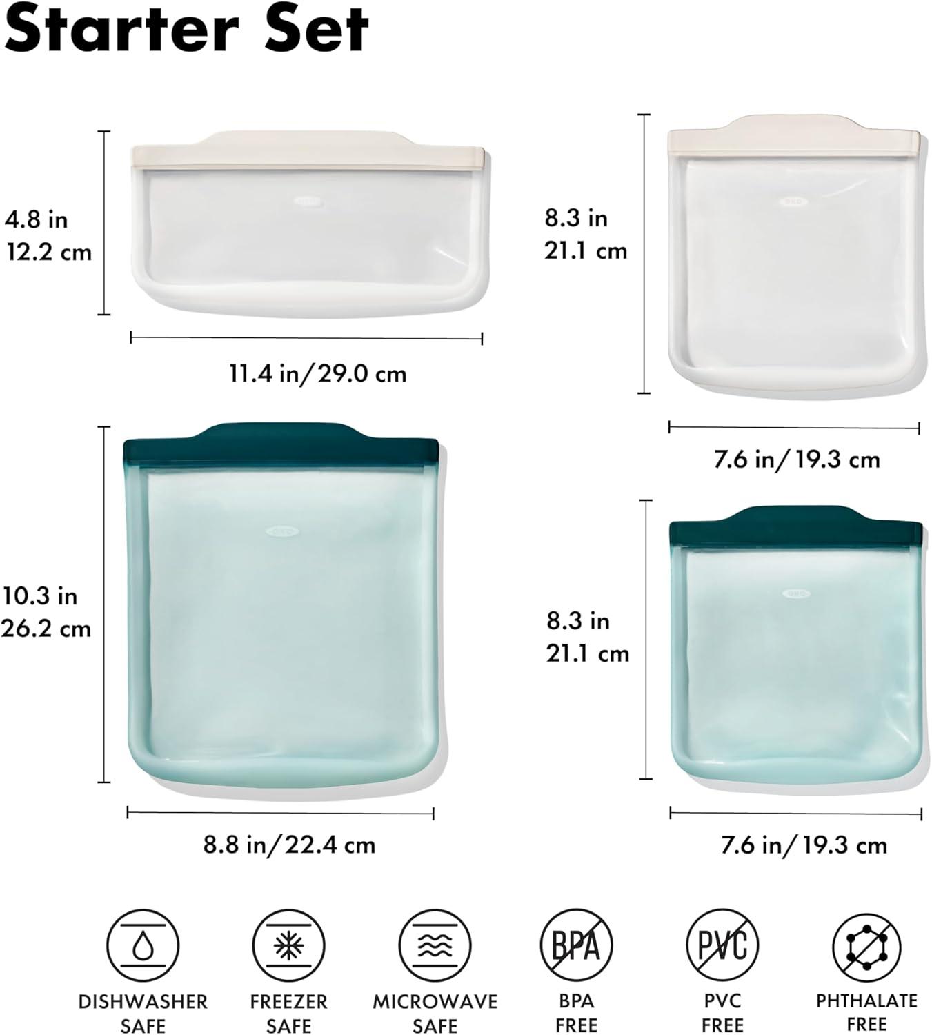 imageOXO Good Grips Silicone Reusable Bags 4 Piece Starter Set OatLagoonStarter Set