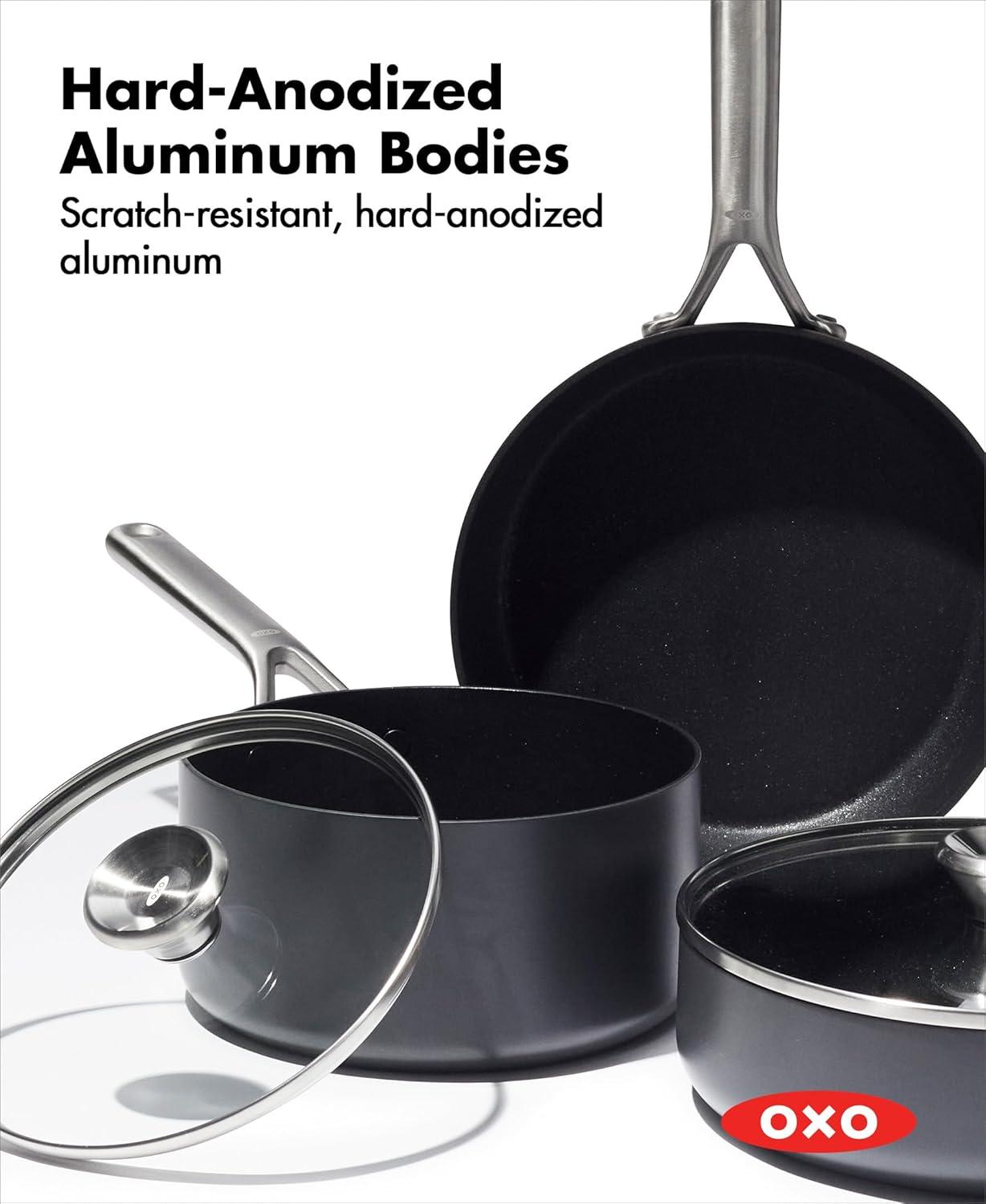 imageOXO Professional 5 Piece Cookware Pots and Pans Set Hard Anodized Ceramic Nonstick PFASFree Stainless Steel Handles Induction Suitable Diamond Reinforced Coating Dishwasher and Oven Safe BlackBlack