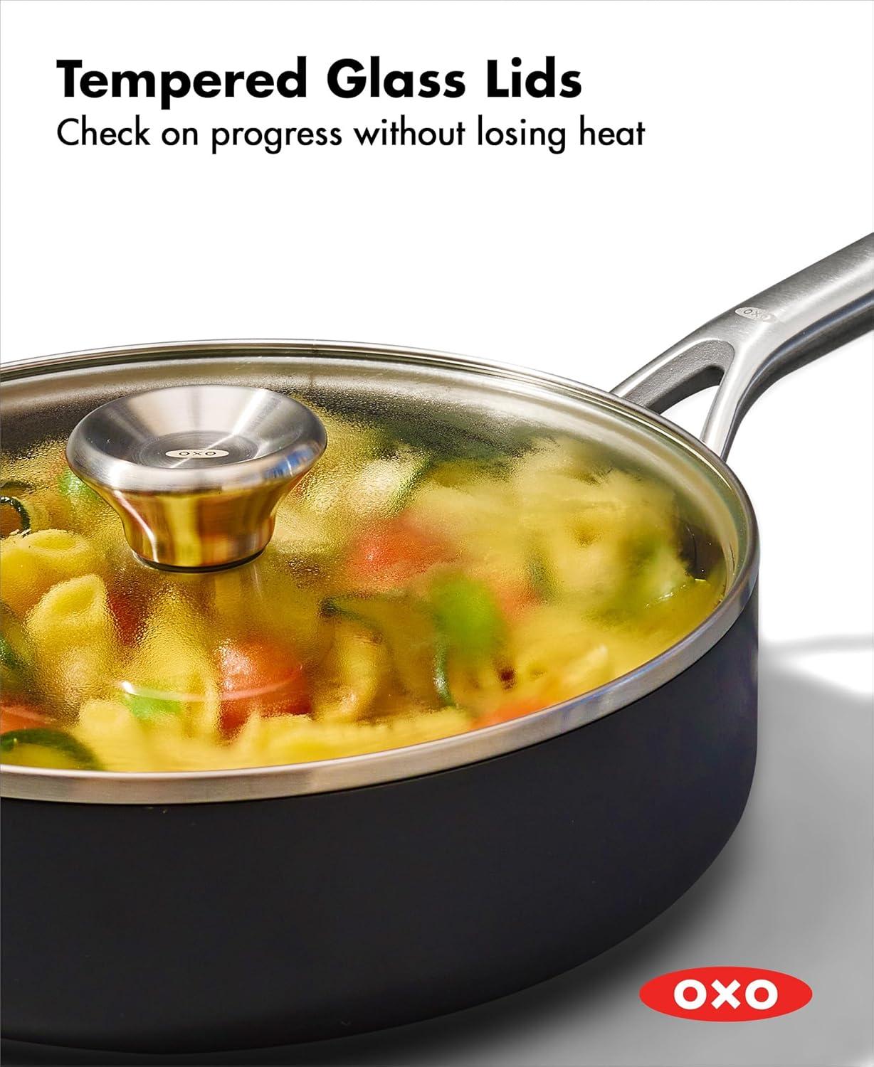 imageOXO Professional 5 Piece Cookware Pots and Pans Set Hard Anodized Ceramic Nonstick PFASFree Stainless Steel Handles Induction Suitable Diamond Reinforced Coating Dishwasher and Oven Safe BlackBlack