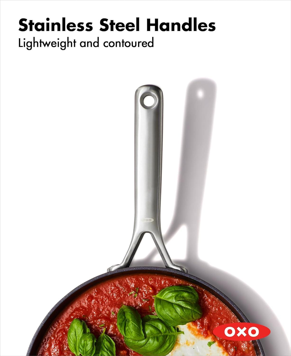 imageOXO Professional 5 Piece Cookware Pots and Pans Set Hard Anodized Ceramic Nonstick PFASFree Stainless Steel Handles Induction Suitable Diamond Reinforced Coating Dishwasher and Oven Safe BlackBlack