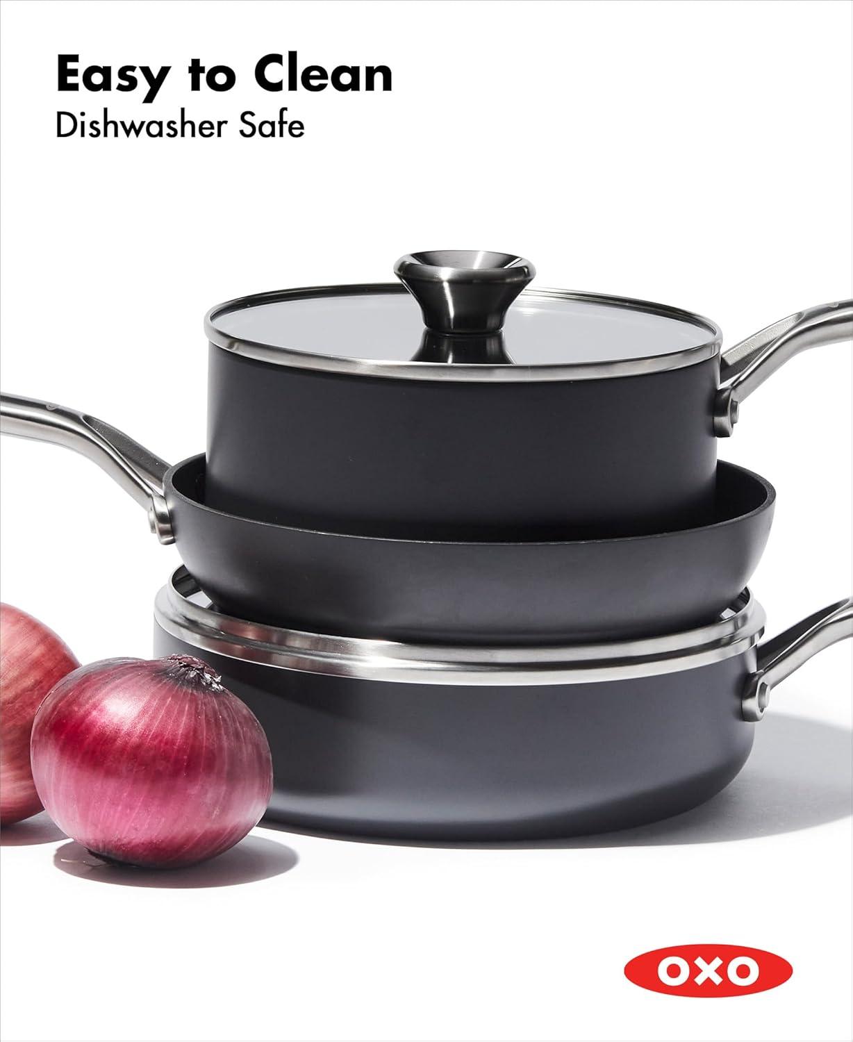 imageOXO Professional 5 Piece Cookware Pots and Pans Set Hard Anodized Ceramic Nonstick PFASFree Stainless Steel Handles Induction Suitable Diamond Reinforced Coating Dishwasher and Oven Safe BlackBlack