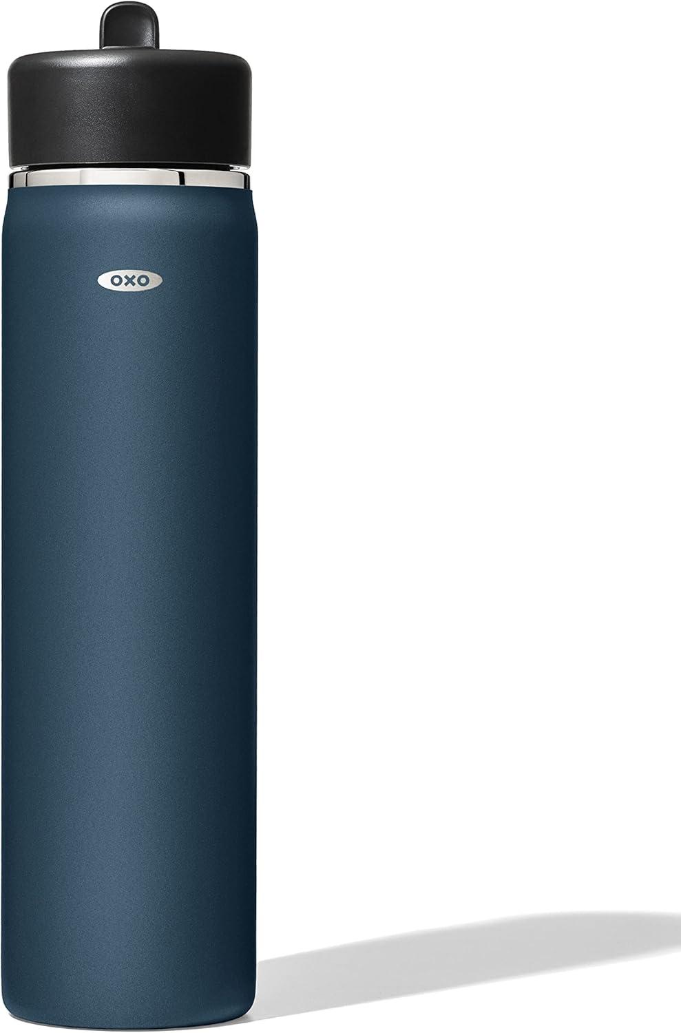imageOXO Strive 20oz Wide Mouth Water Bottle with Straw Lid CitrineDark Cobalt