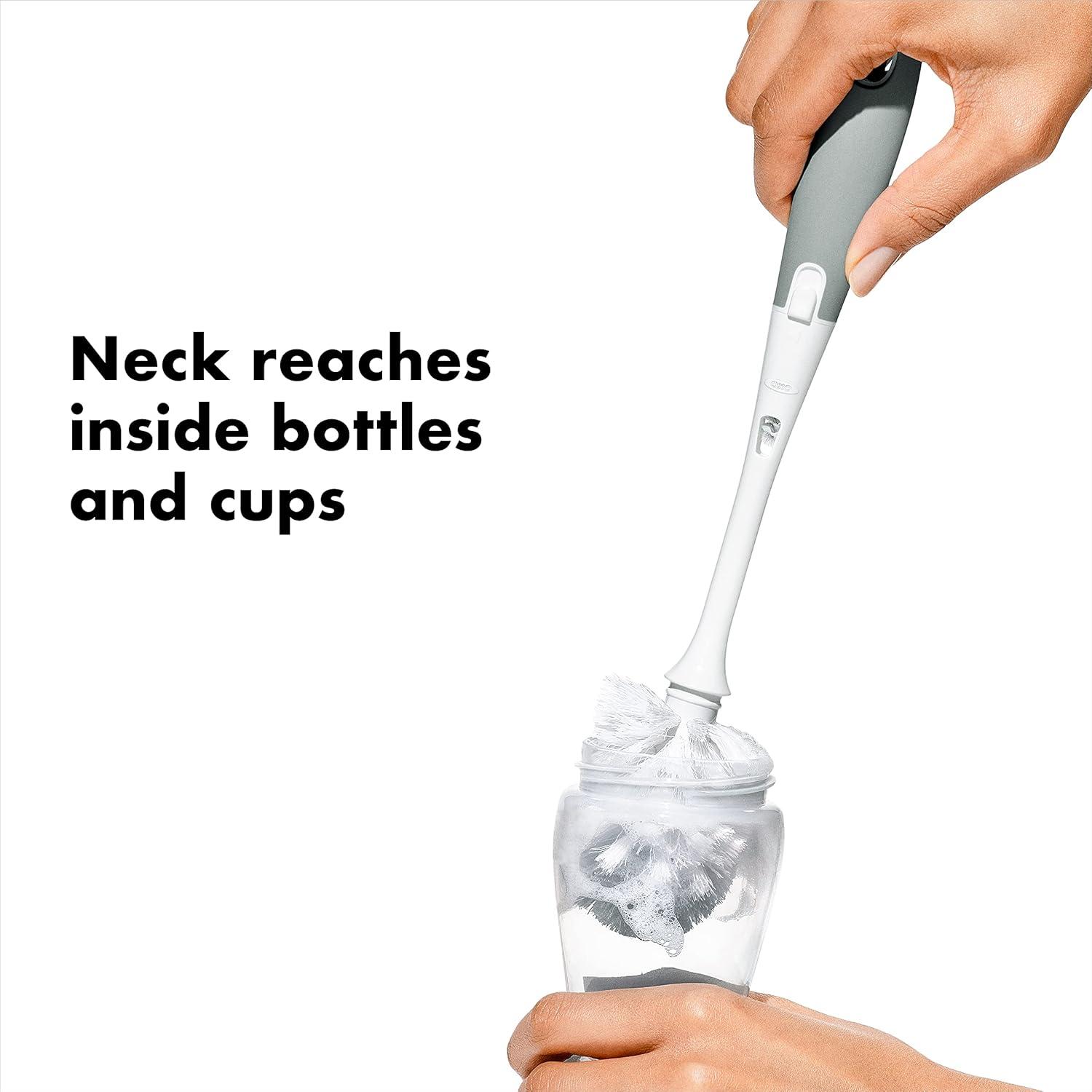 imageOXO Tot Bottle Brush with Nipple Cleaner and Stand Gray 2Pack2 Count Pack of 1
