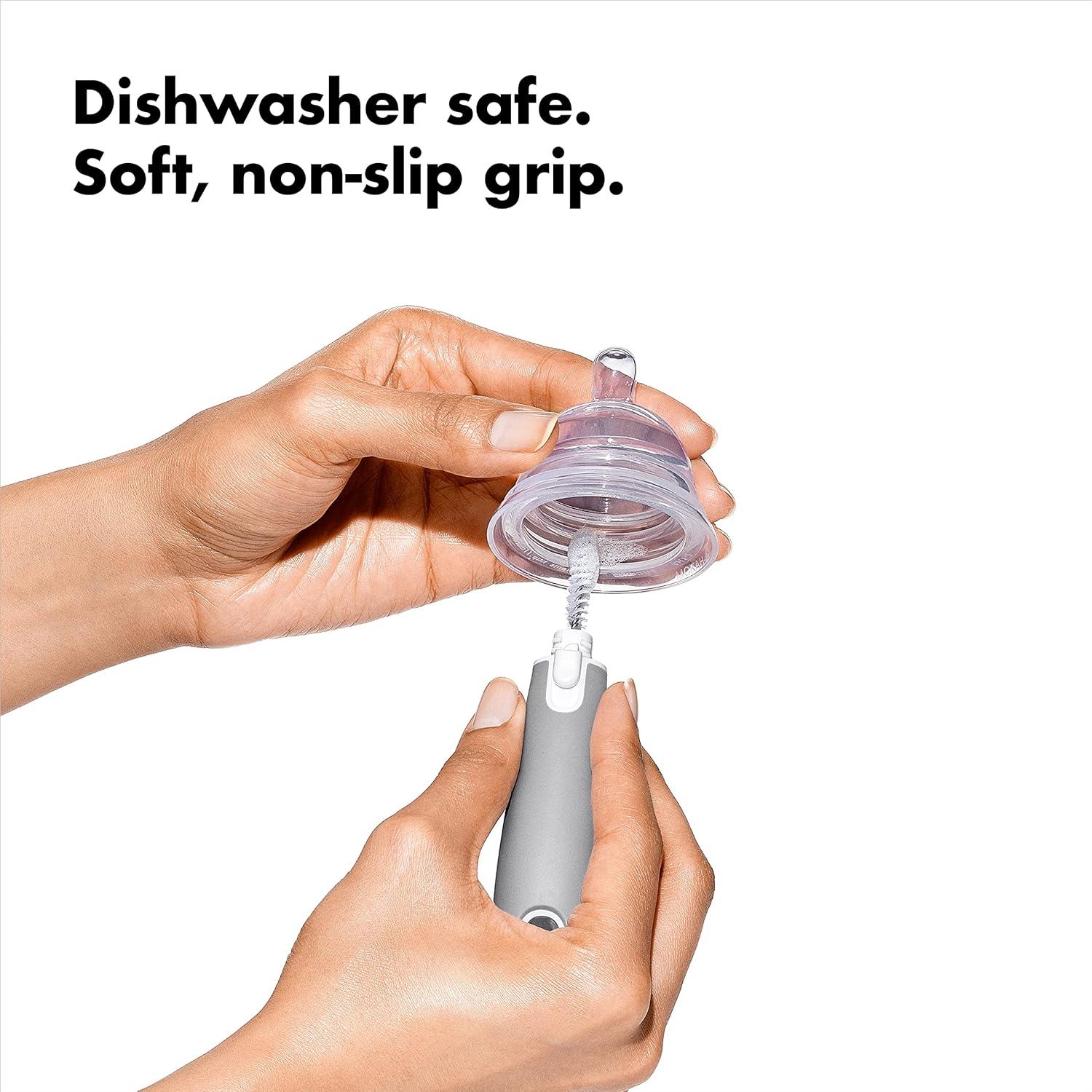 imageOXO Tot Bottle Brush with Nipple Cleaner and Stand Gray 2Pack2 Count Pack of 1