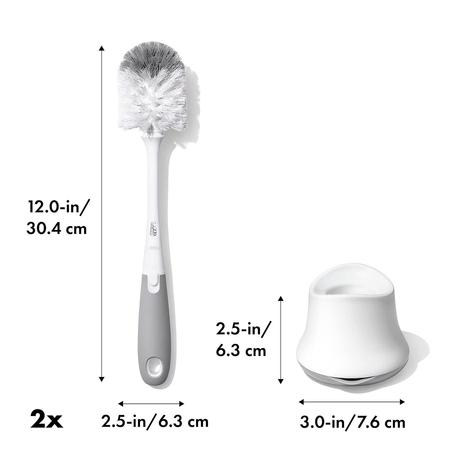 imageOXO Tot Bottle Brush with Nipple Cleaner and Stand Gray 2Pack2 Count Pack of 1