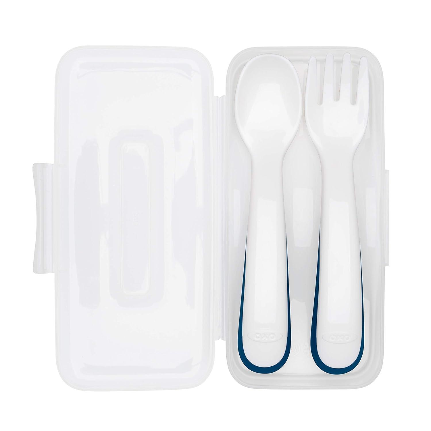 imageOXO Tot On The Go Fork ampamp Spoon Training Set with Travel Case NavyNavy
