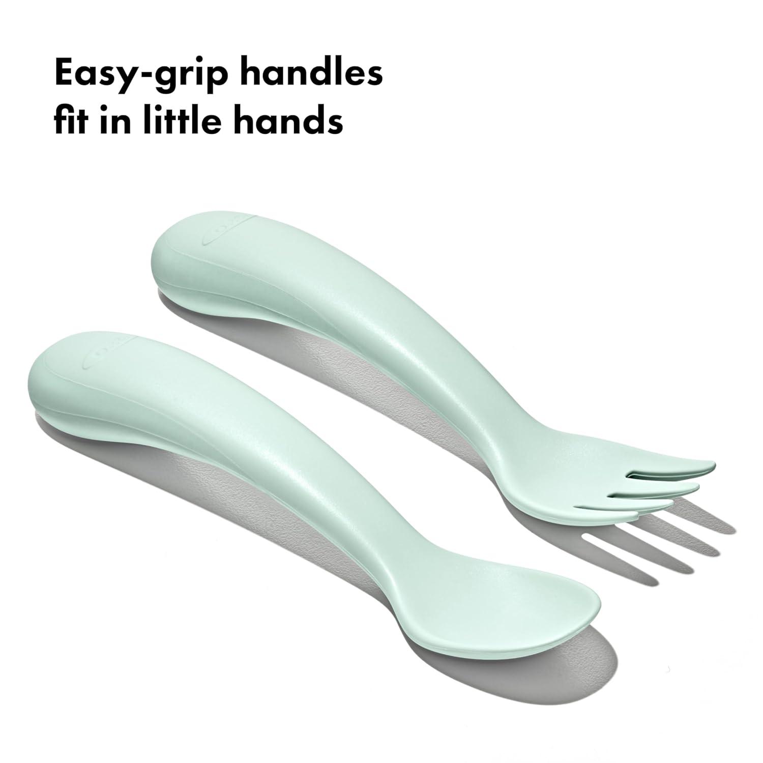 imageOXO Tot Plastic Fork and Spoon Set Opal and BlossomOpalBlossom