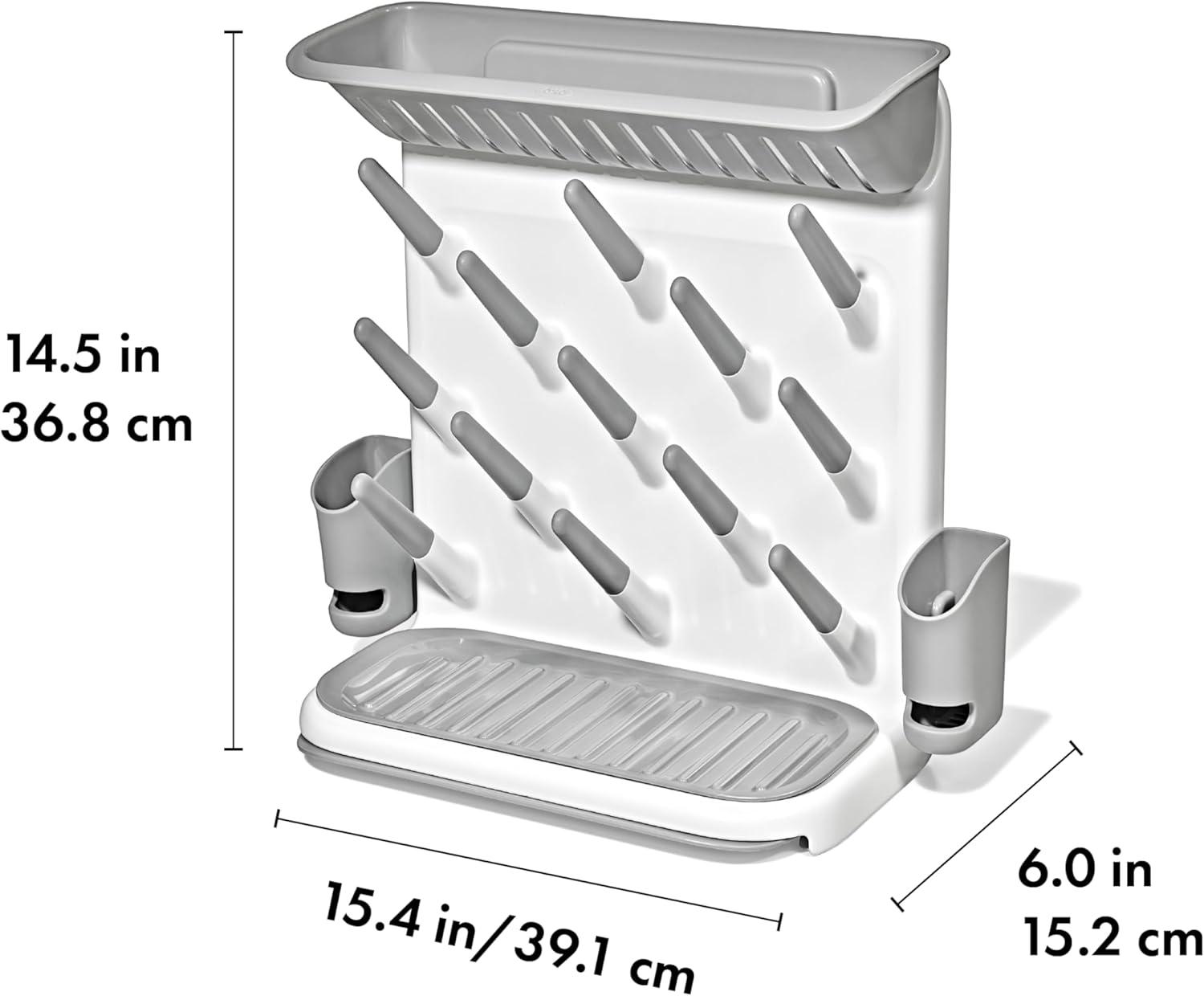 imageOXO Tot SpaceSaving Baby Bottle Drying Rack Compact Dish Drying Rack with Removable Trays Countertop Bottle Organizer for Baby Bottles Nipples Pacifiers and Lids BPA Free Dishwasher SafeExpandable