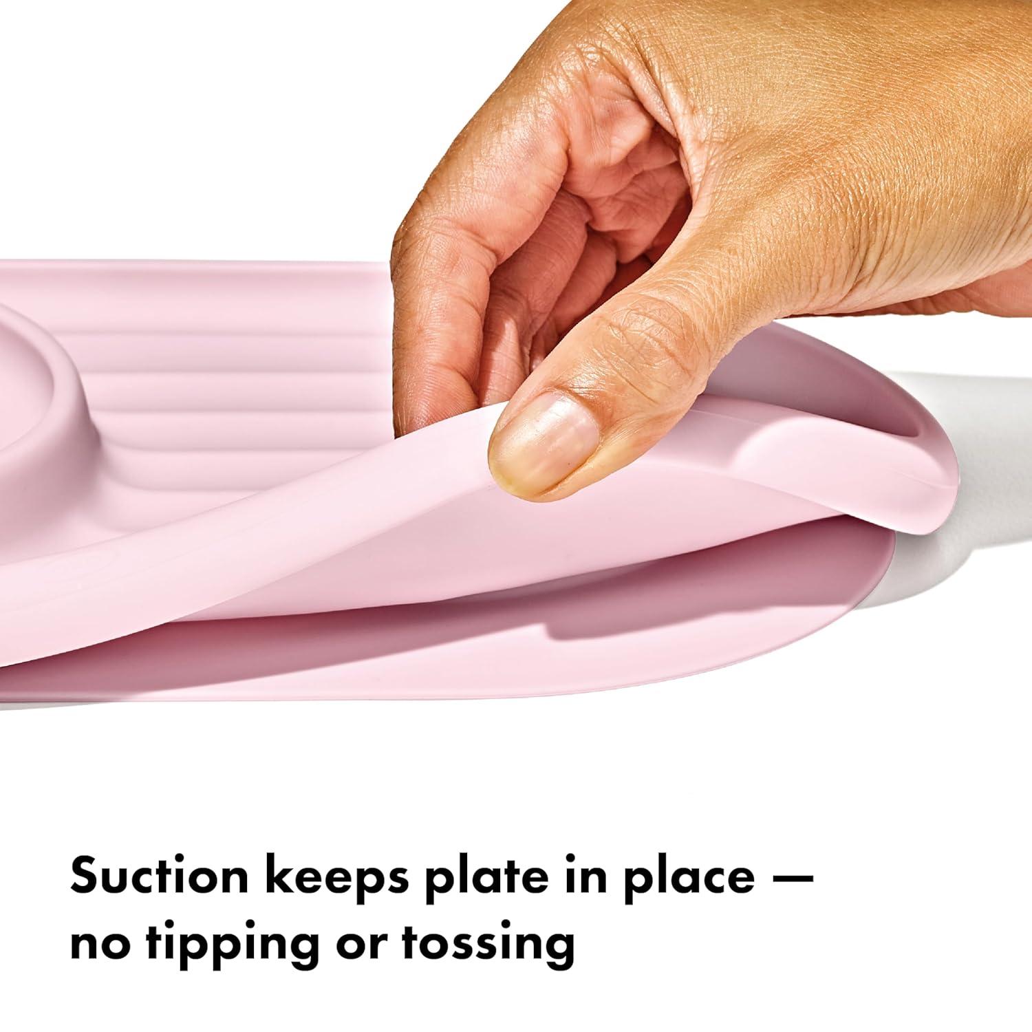 imageOXO Tot Textured Suction Plate ampamp Spoons Set 3Piece DuskBlossom