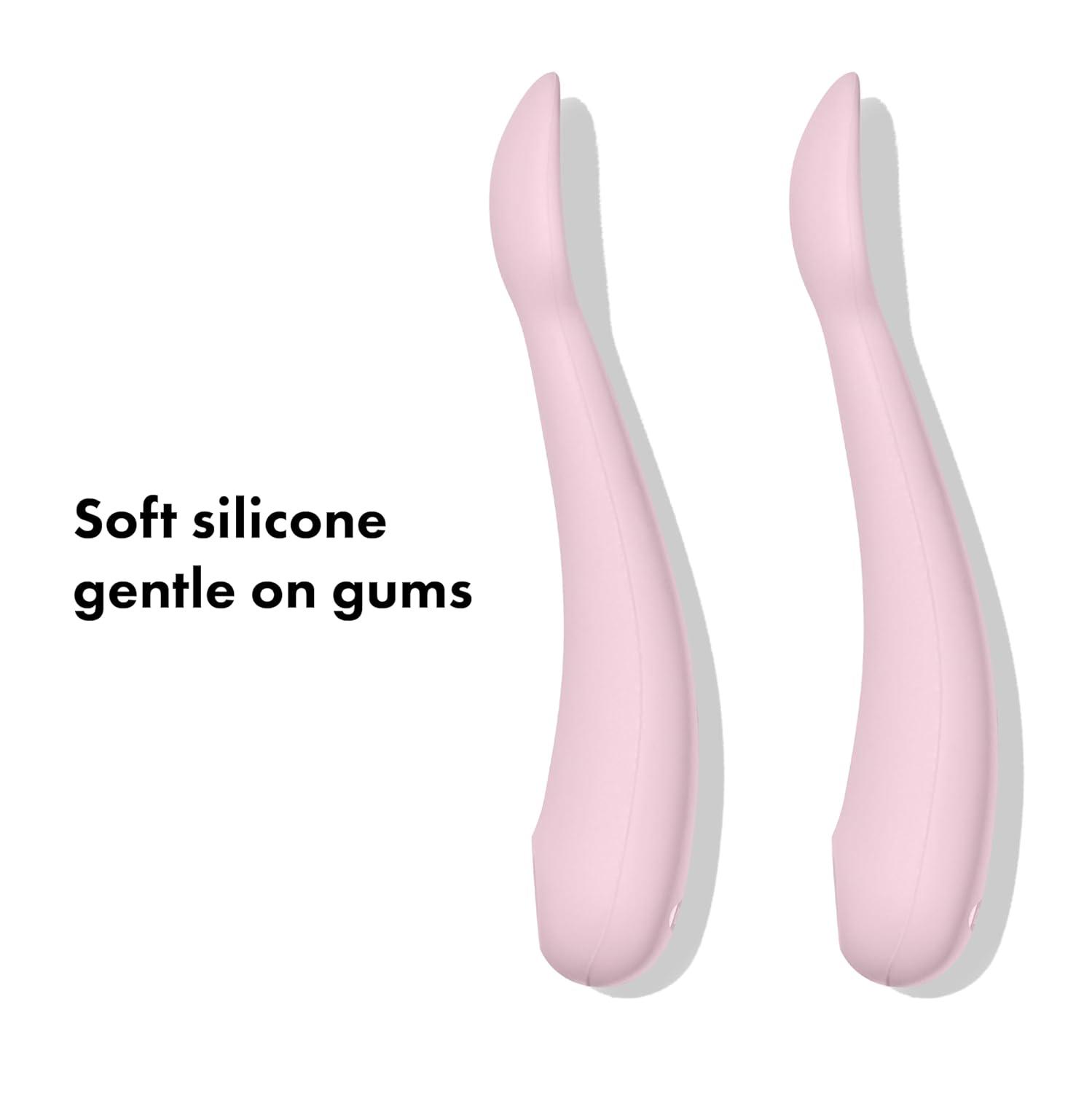 imageOXO Tot Textured Suction Plate ampamp Spoons Set 3Piece DuskBlossom