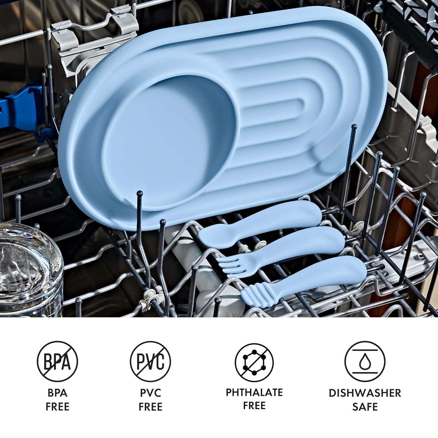 imageOXO Tot Textured Suction Plate ampamp Spoons Set 3Piece DuskDusk