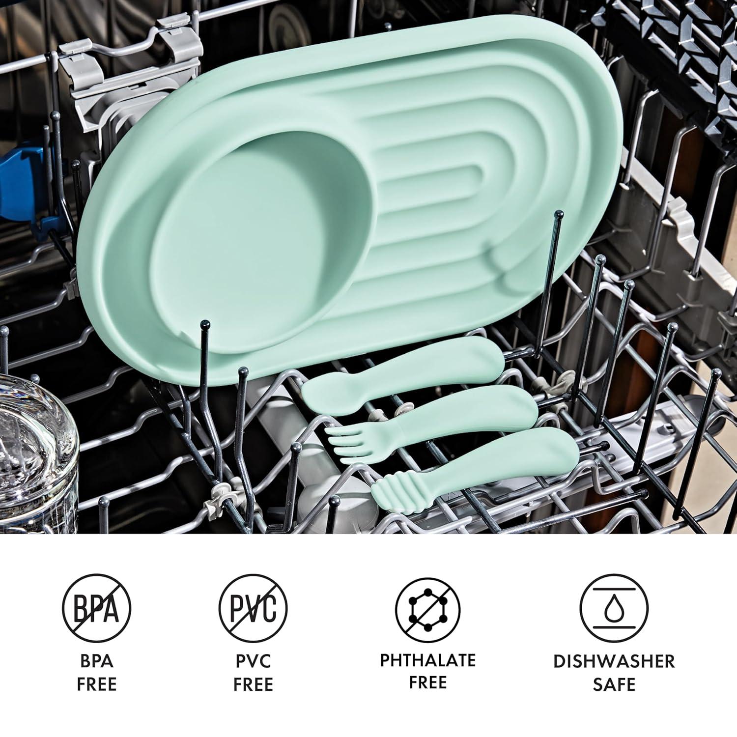 imageOXO Tot Textured Suction Plate ampamp Spoons Set 3Piece DuskOpal