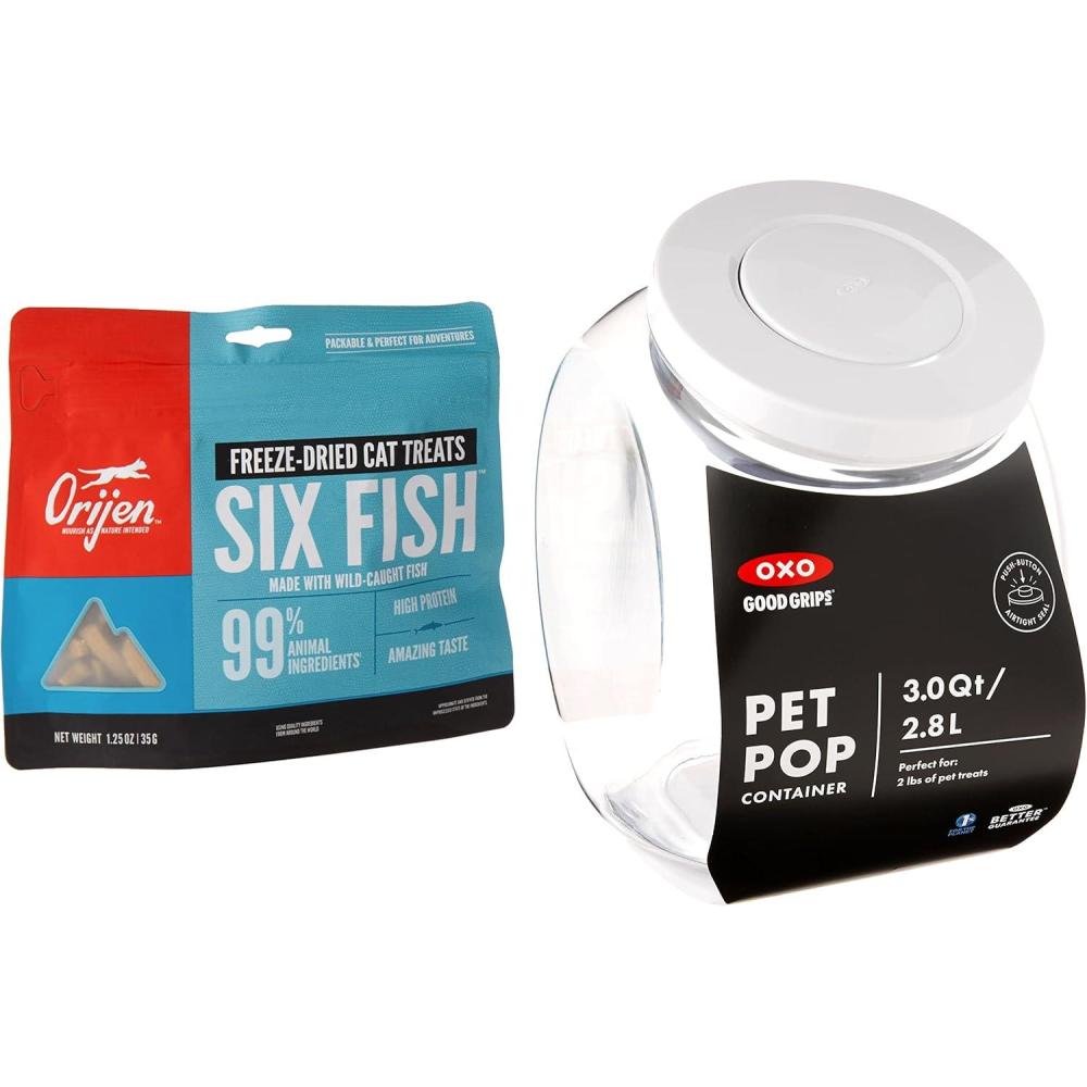imageORIJEN Freeze Dried Cat Treats Six Fish and OXO Good Grips Pet POP Container 30 Qt