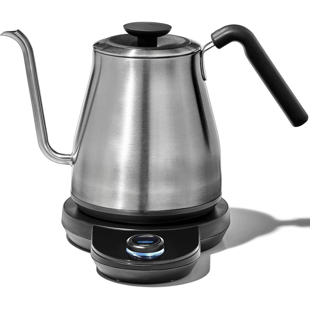 imageOXO Brew Gooseneck Electric Kettle Hot Water Kettle Pour Over Coffee ampamp Tea Kettle Adjustable Temperature BuiltIn Brew Timer Stainless Steel 1L