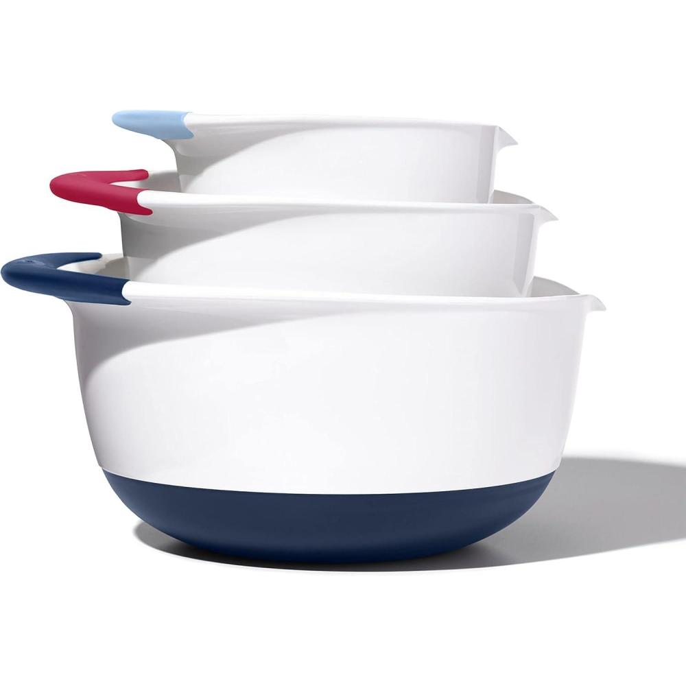 imageOXO Good Grips 3 Piece Plastic Mixing Bowl Set 2500 mlWhiteBlackBlueberryJamSeltzer