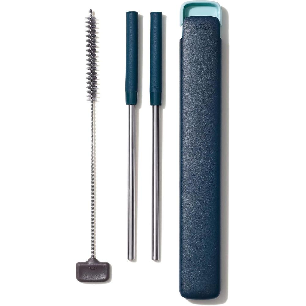 imageOXO Good Grips 4Piece Reusable Extendable Straw Set BlueGreen 105 inches