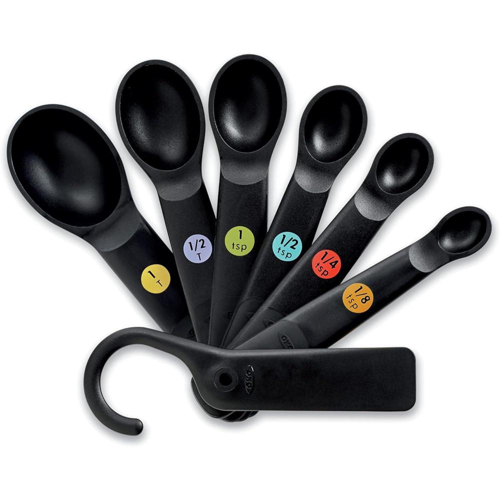 imageOXO Good Grips 6Piece Plastic Measuring Spoons with Scraper WhiteBlack