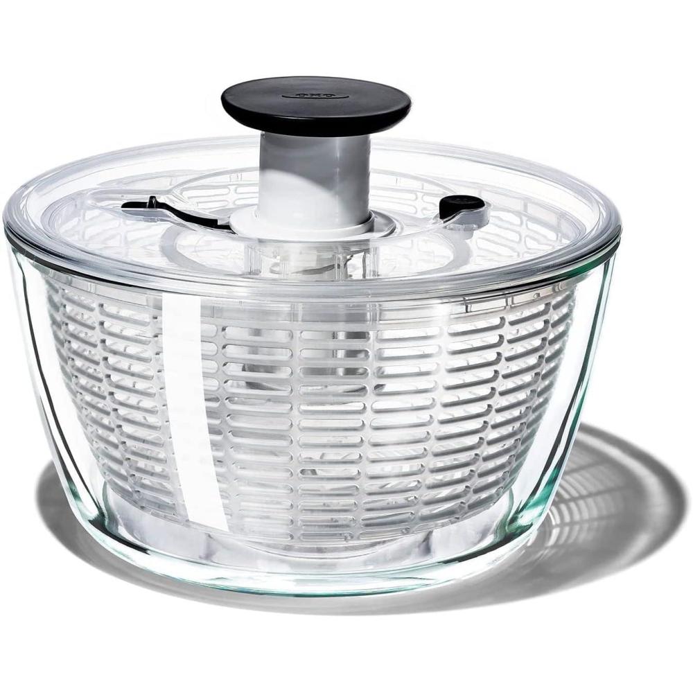 imageOXO Good Grips Glass Salad Spinner  Large 622Qt Lettuce ampamp Fruit Washer Borosilicate Glass Bowl BPAFree Easy PumpGlass Salad Spinner