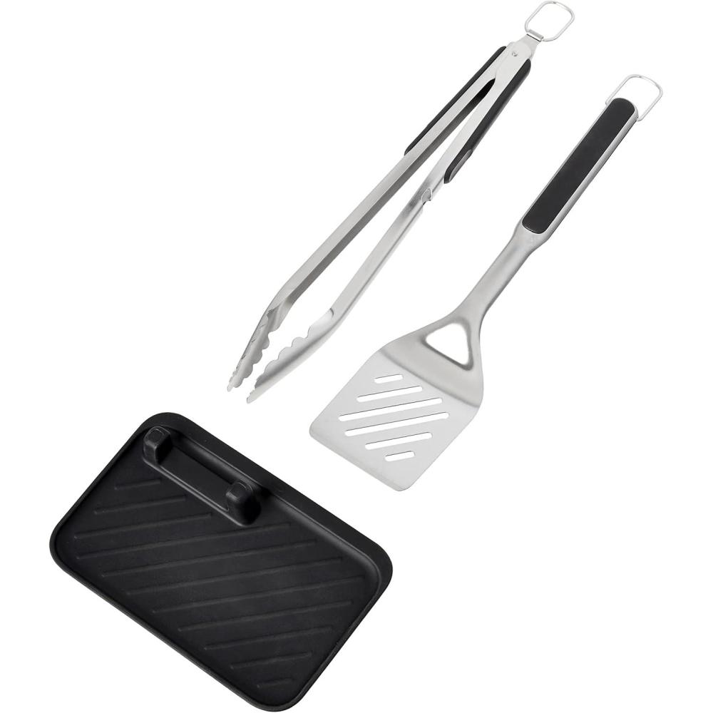 imageOXO Good Grips Grilling Tools 3pc SetTongs Turner Rest Black
