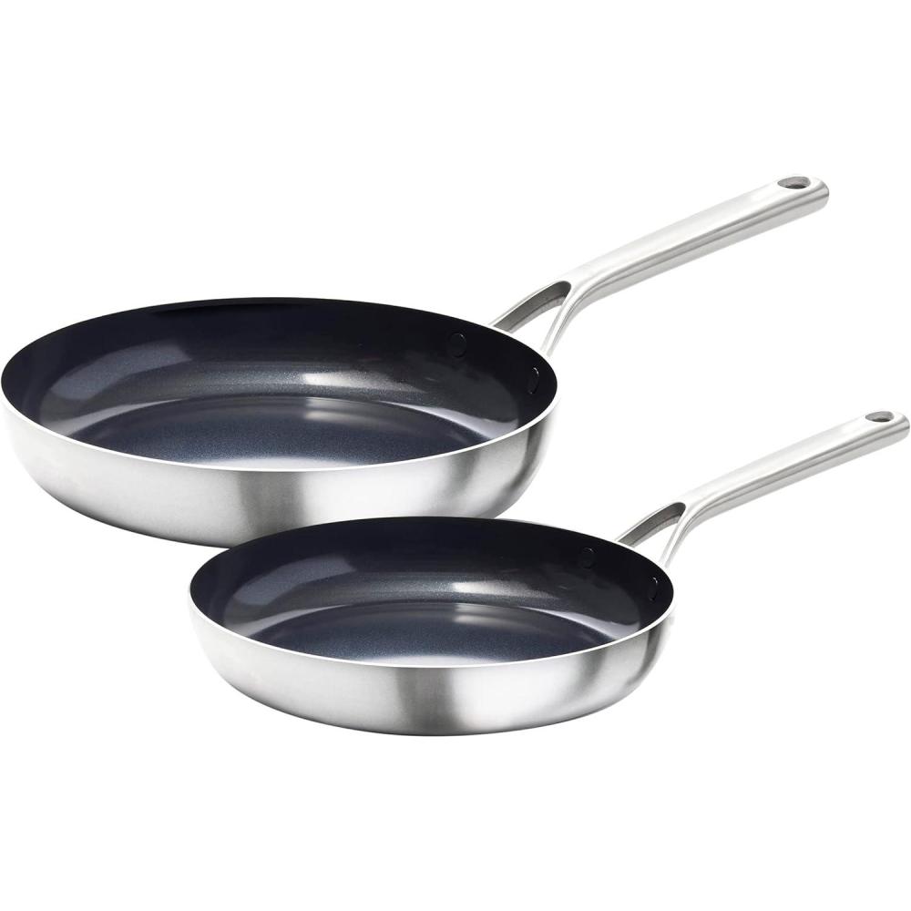 imageOXO Mira TriPly Stainless Steel 8quot and 10quot Frying Pan Skillet Set Induction Multi Clad Dishwasher and Metal Utensil SafeBlack8 and 10 Nonstick Ceramic Frying Pan Set
