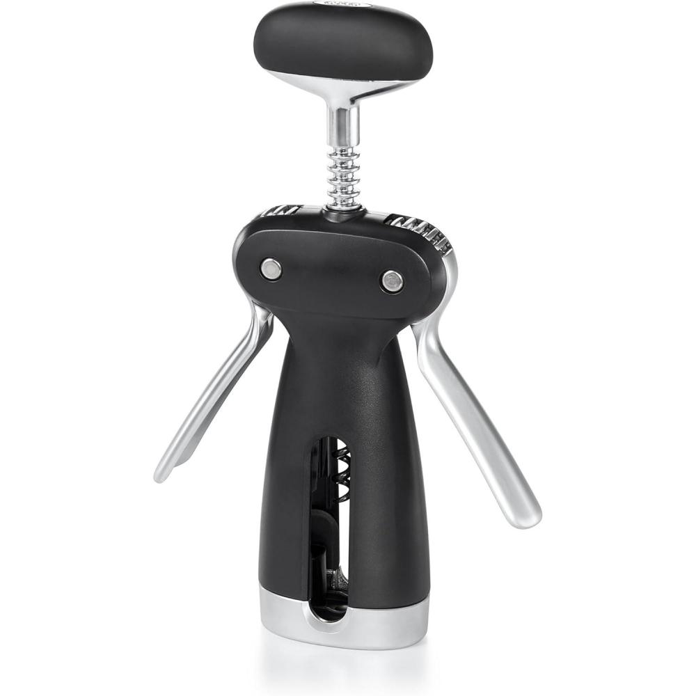 imageOXO Steel Double Lever Waiters CorkscrewSilverBlack1 CTWinged Corkscrew with Foil Cutter