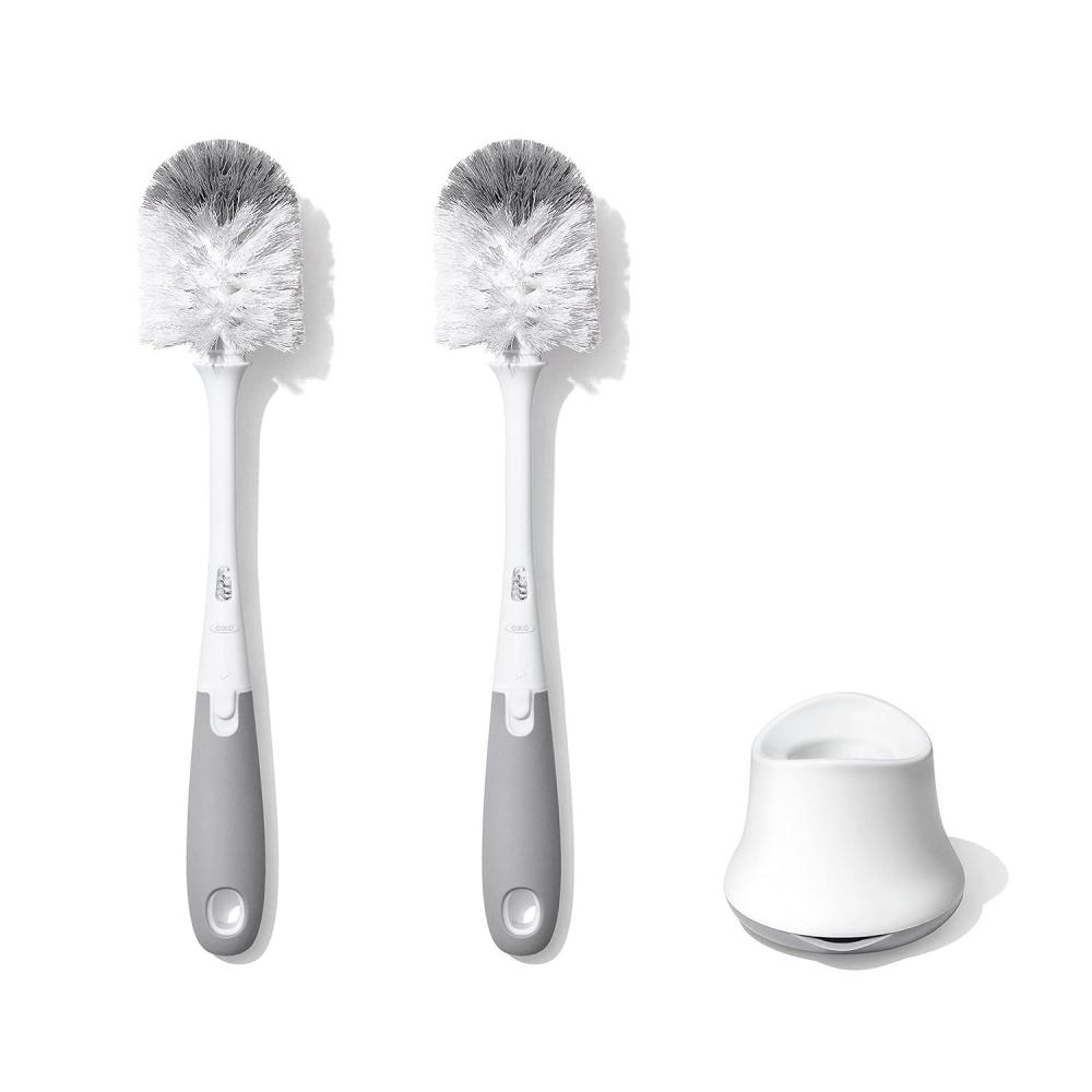 imageOXO Tot Bottle Brush with Nipple Cleaner and Stand Gray 2Pack2 Count Pack of 1