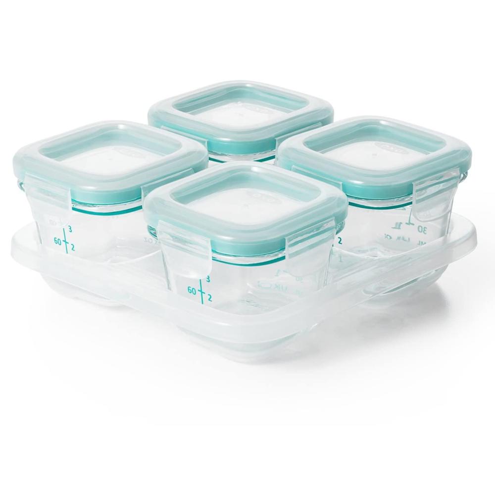 imageOXO Tot Glass Baby Blocks Food Storage Containers 4 oz OpalTeal