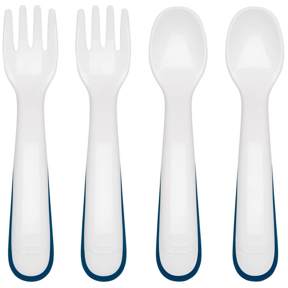 imageOXO Tot Plastic Fork and Spoon Set Opal and BlossomNavy