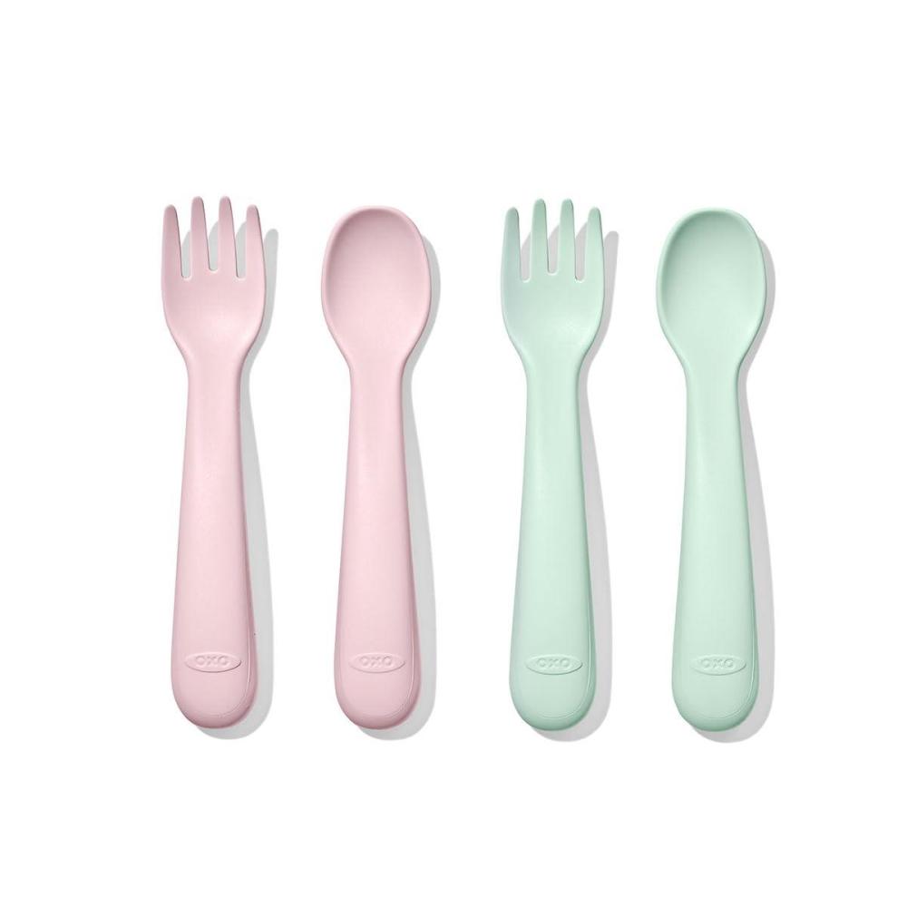 imageOXO Tot Plastic Fork and Spoon Set  Opal and BlossomOpalBlossom