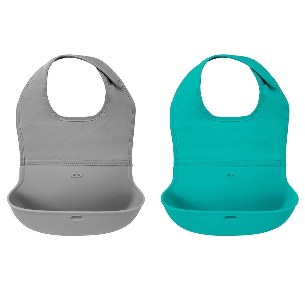 imageOXO Tot RollUp Bib 2 Pack PinkTealTealGray